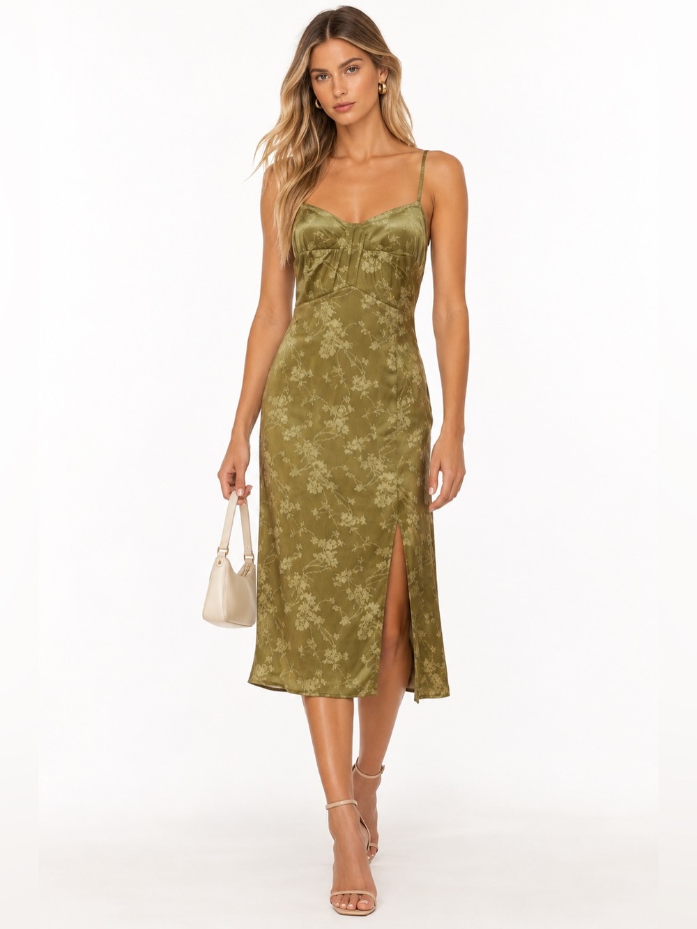 NWOT Trixxi Silk Elegant Olive Green Slip Dress